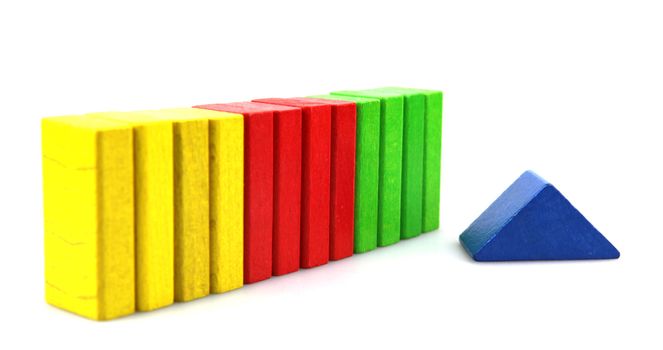 Wooden building blocks isolated on white background