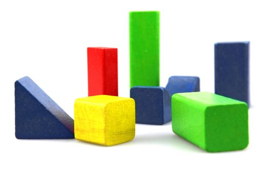 Wooden building blocks isolated on white background