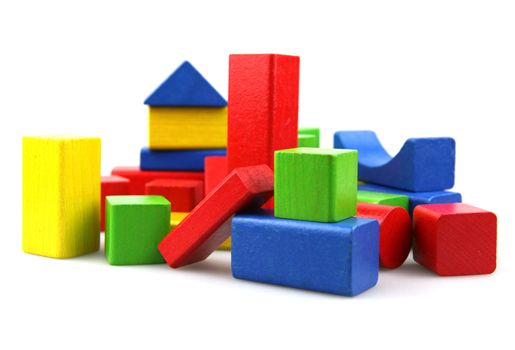 Wooden building blocks isolated on white background
