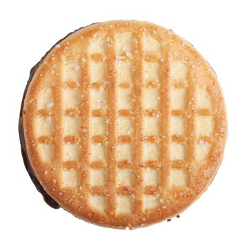 Closeup view of a cookie over white background