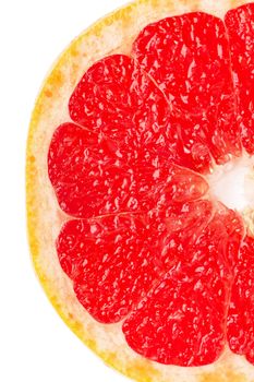 Macro view of grapefruit red pulp isolated over white