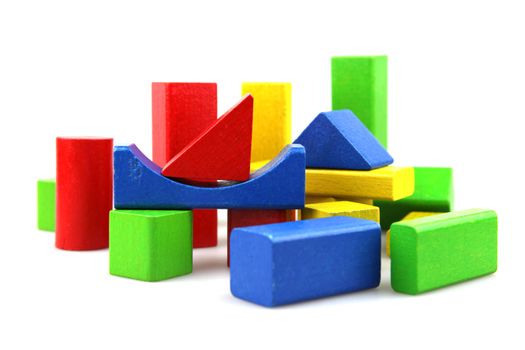 Wooden building blocks isolated on white background