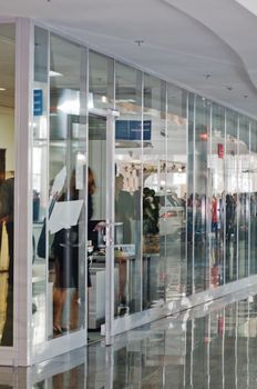 transparent walls and doors of a modern office