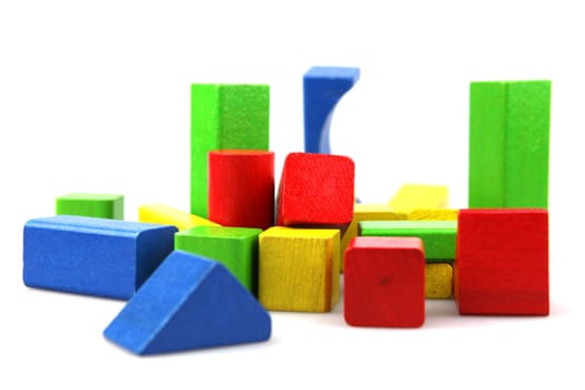 Wooden building blocks isolated on white background