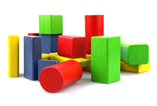 Wooden building blocks isolated on white background