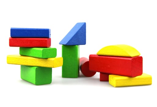 Wooden building blocks isolated on white background