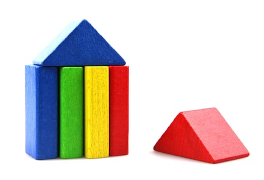 Wooden building blocks isolated on white background