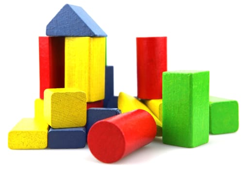Wooden building blocks isolated on white background