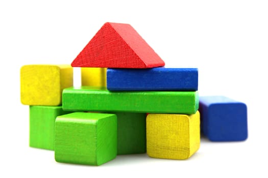 Wooden building blocks isolated on white background