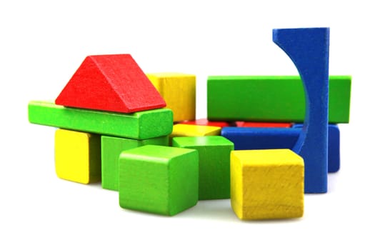 Wooden building blocks isolated on white background