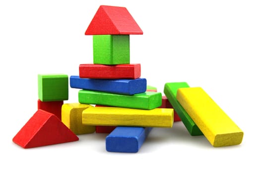 Wooden building blocks isolated on white background