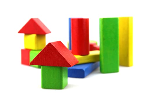 Wooden building blocks isolated on white background