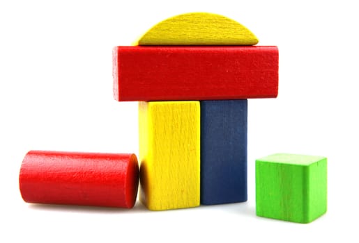 Wooden building blocks isolated on white background