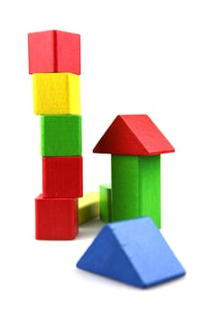 Wooden building blocks isolated on white background