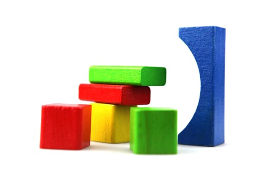 Wooden building blocks isolated on white background
