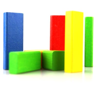 Wooden building blocks isolated on white background