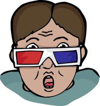 Surprised young man with retro 3-D glasses