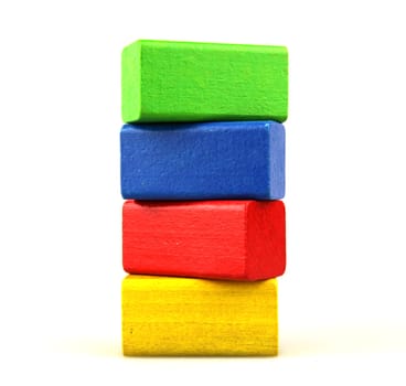 Wooden building blocks isolated on white background