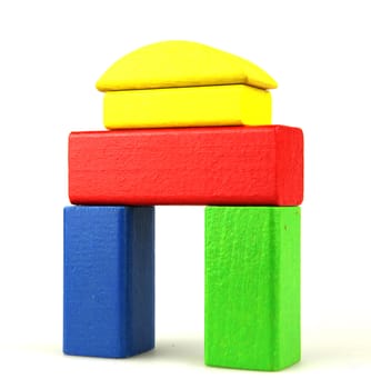 Wooden building blocks isolated on white background