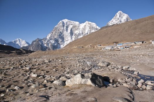 Lobouche - small cluster of huts and tea houses on the trekking route to everest base camp. 4910m high in the Himalaya