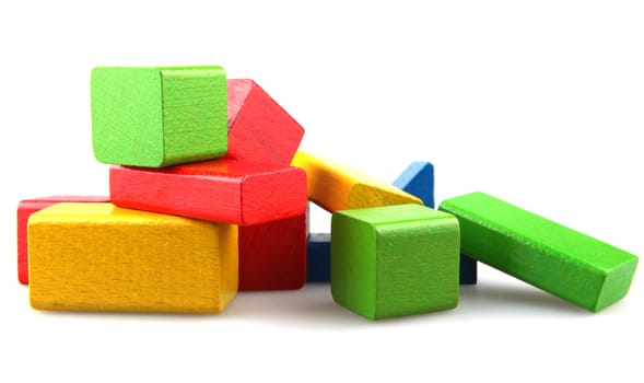 Wooden building blocks isolated on white background