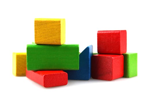 Wooden building blocks isolated on white background