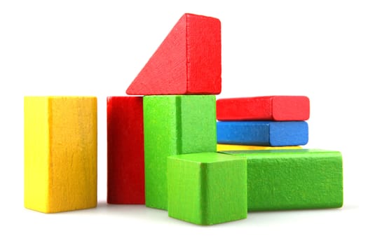 Wooden building blocks isolated on white background