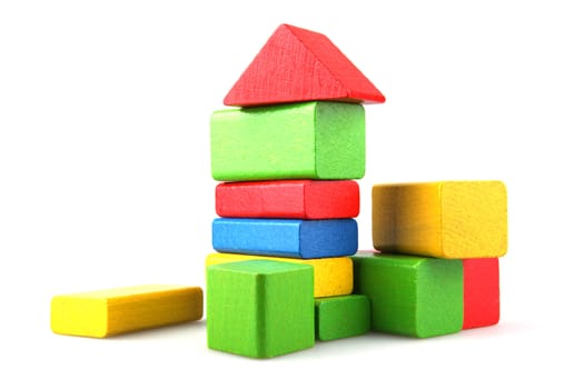 Wooden building blocks isolated on white background