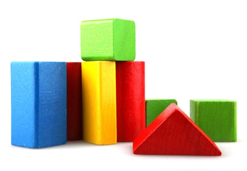 Wooden building blocks isolated on white background