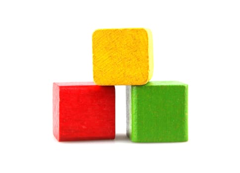 Wooden building blocks isolated on white background