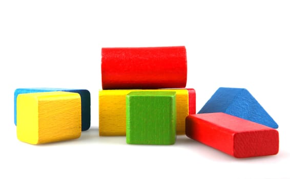 Wooden building blocks isolated on white background
