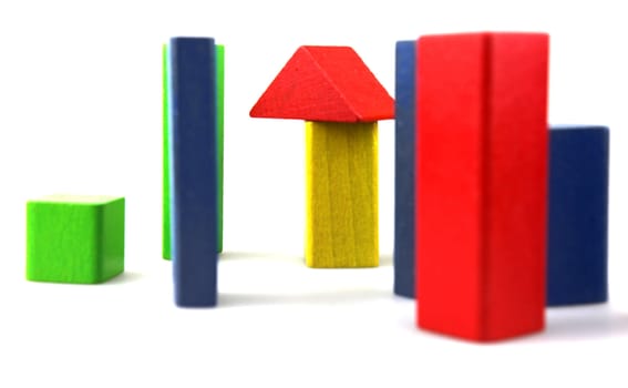Wooden building blocks isolated on white background