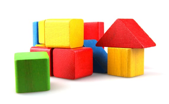 Wooden building blocks isolated on white background