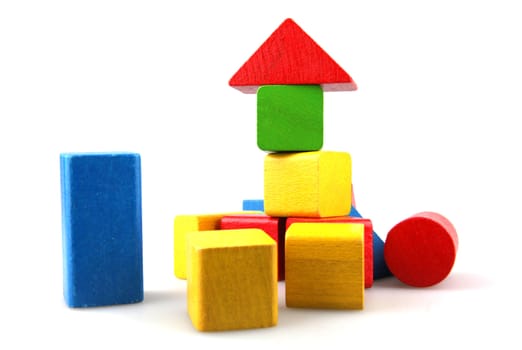 Wooden building blocks isolated on white background