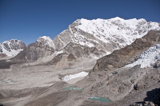Himalaya Mountains complete with pristine glaciers and lakes around Everest Base Camp. Viewed from Kala Patthar (5550m)