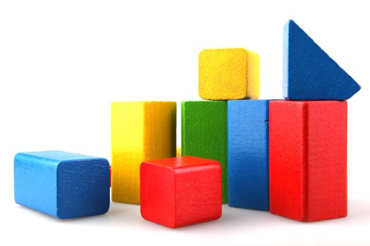 Wooden building blocks isolated on white background
