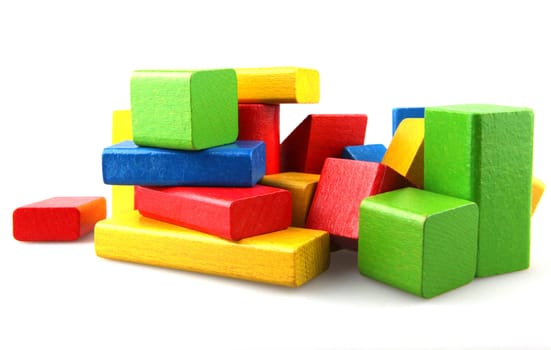 Wooden building blocks isolated on white background