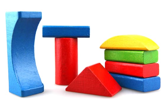 Wooden building blocks isolated on white background