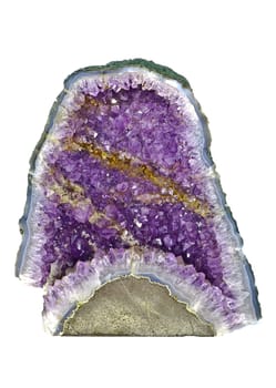 Rock purple quartz crystal isolated on white 