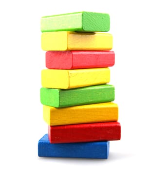 Wooden building blocks isolated on white background
