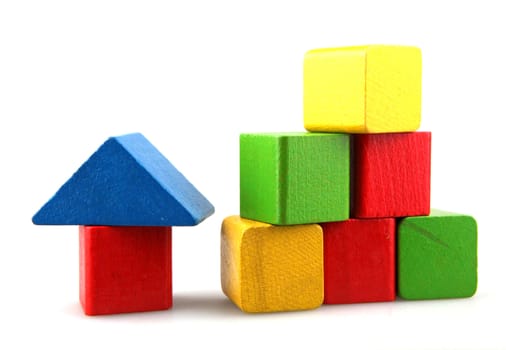 Wooden building blocks isolated on white background
