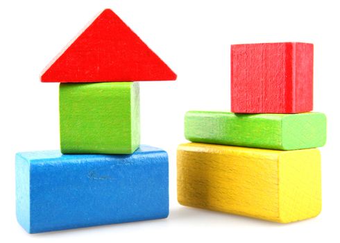 Wooden building blocks isolated on white background