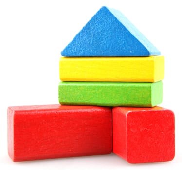 Wooden building blocks isolated on white background