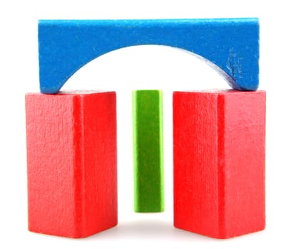 Wooden building blocks isolated on white background