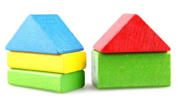 Wooden building blocks isolated on white background