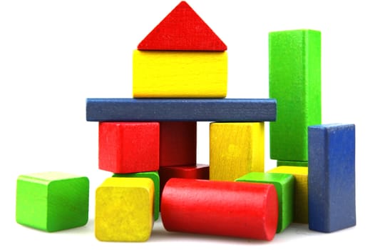 Wooden building blocks isolated on white background