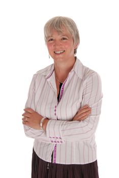 Happy Senior Business Woman with Arms Crossed on White Bacground