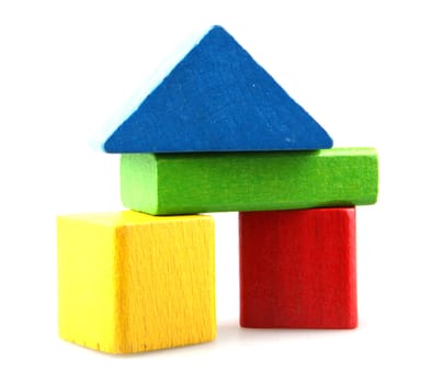 Wooden building blocks isolated on white background