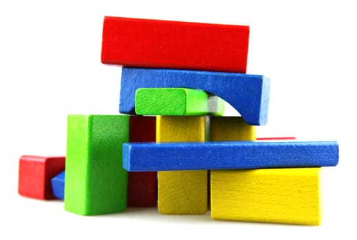 Wooden building blocks isolated on white background