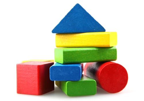 Wooden building blocks isolated on white background